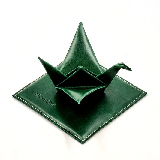 Studio Arkademie ORIZURU Leather Crane Desktop Sculpture with Square Base