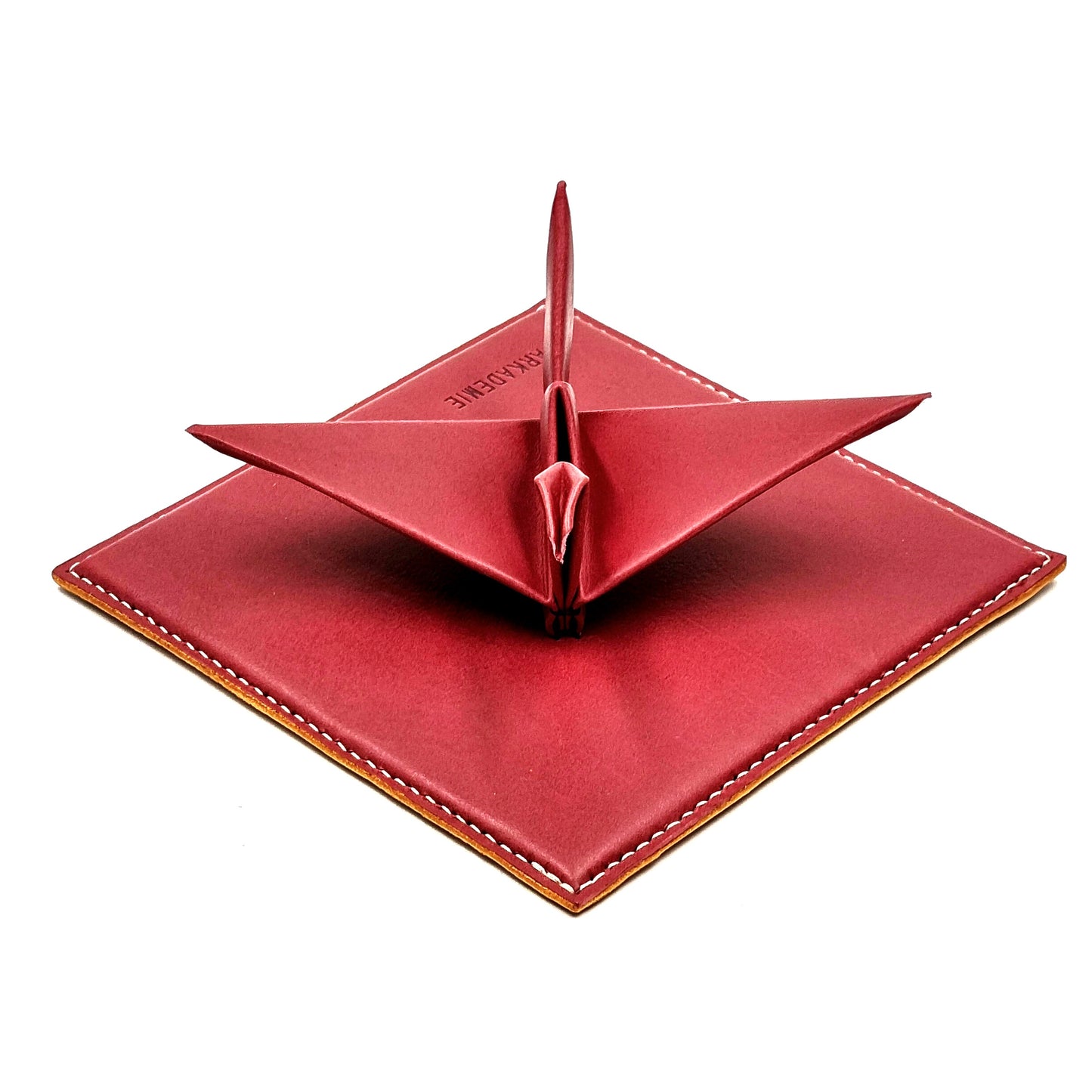 Studio Arkademie ORIZURU Leather Crane Desktop Sculpture with Square Base