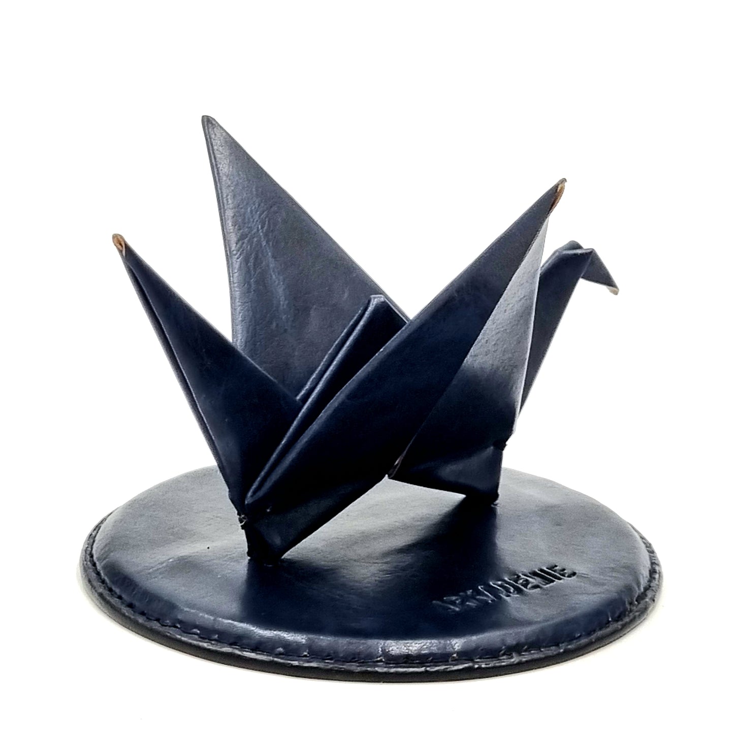 Studio Arkademie ORIZURU Leather Crane Desktop Sculpture with Circle Base