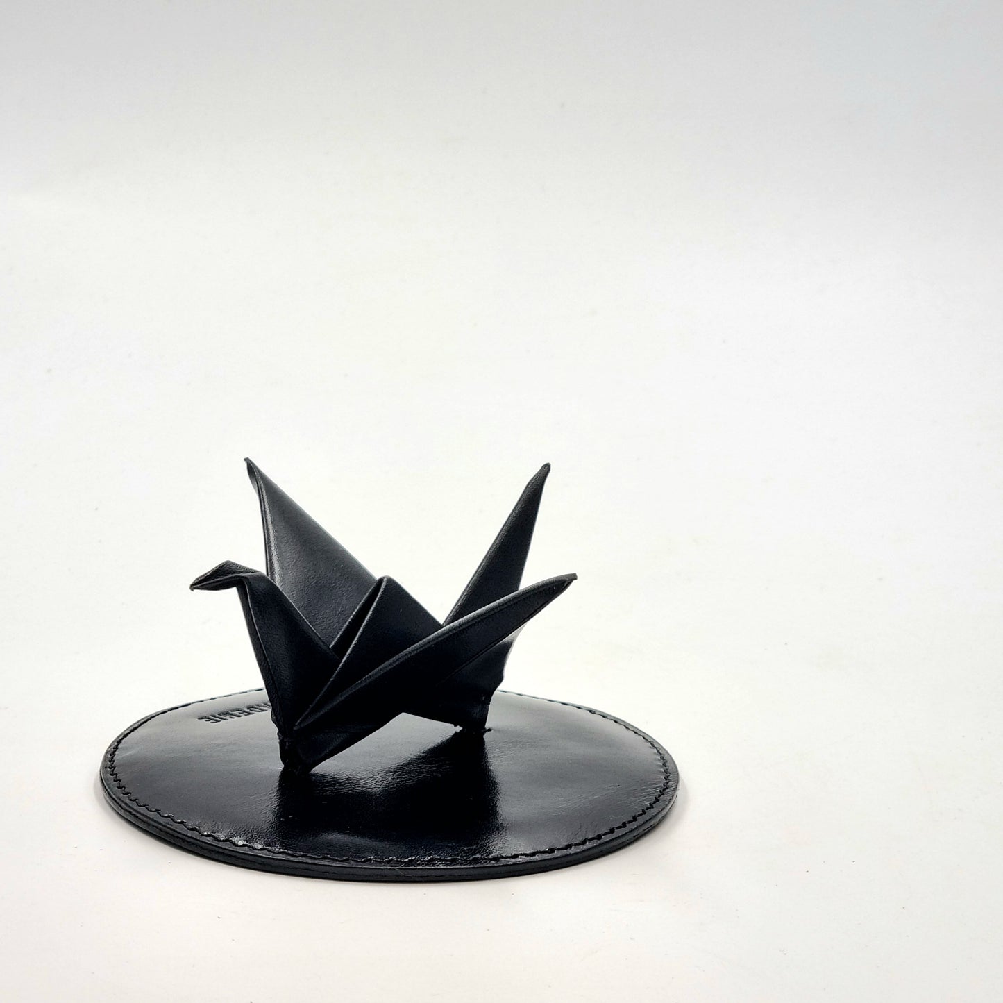 Studio Arkademie ORIZURU Leather Crane Desktop Sculpture with Circle Base