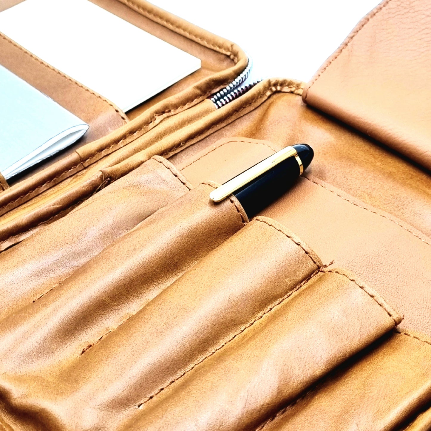 ARKADEMIE A6 BUTTERO Leather Zipper Pen Case, Burgundy