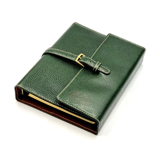 HERITAGE A5-P DOLLARO Leather 6-Ring Binder Folder, Dark Green & Brown