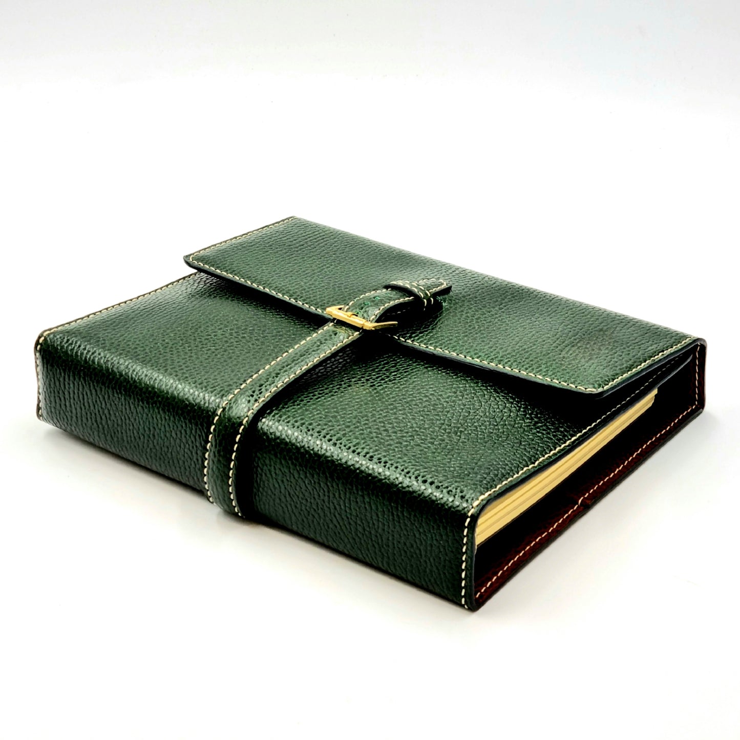 HERITAGE A5-P DOLLARO Leather 6-Ring Binder Folder, Dark Green & Brown