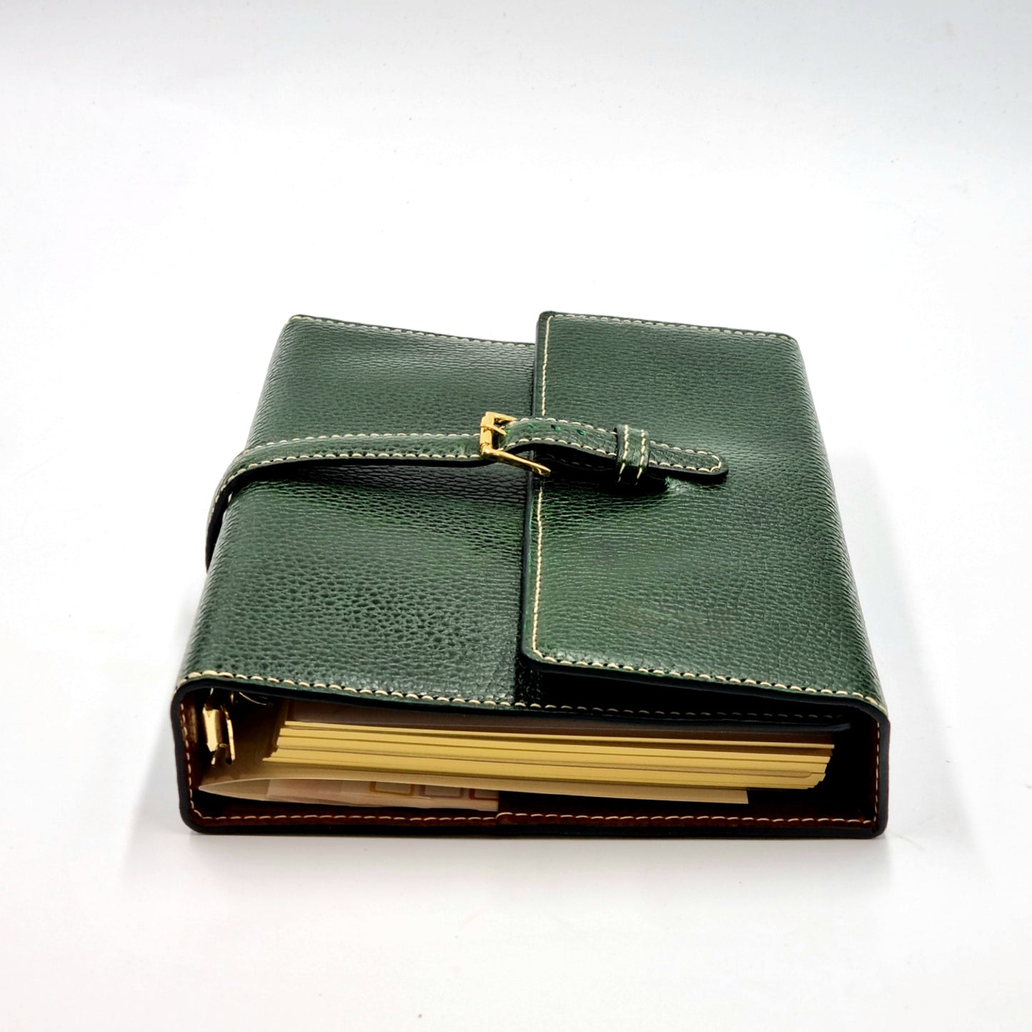 HERITAGE A5-P DOLLARO Leather 6-Ring Binder Folder, Dark Green & Brown