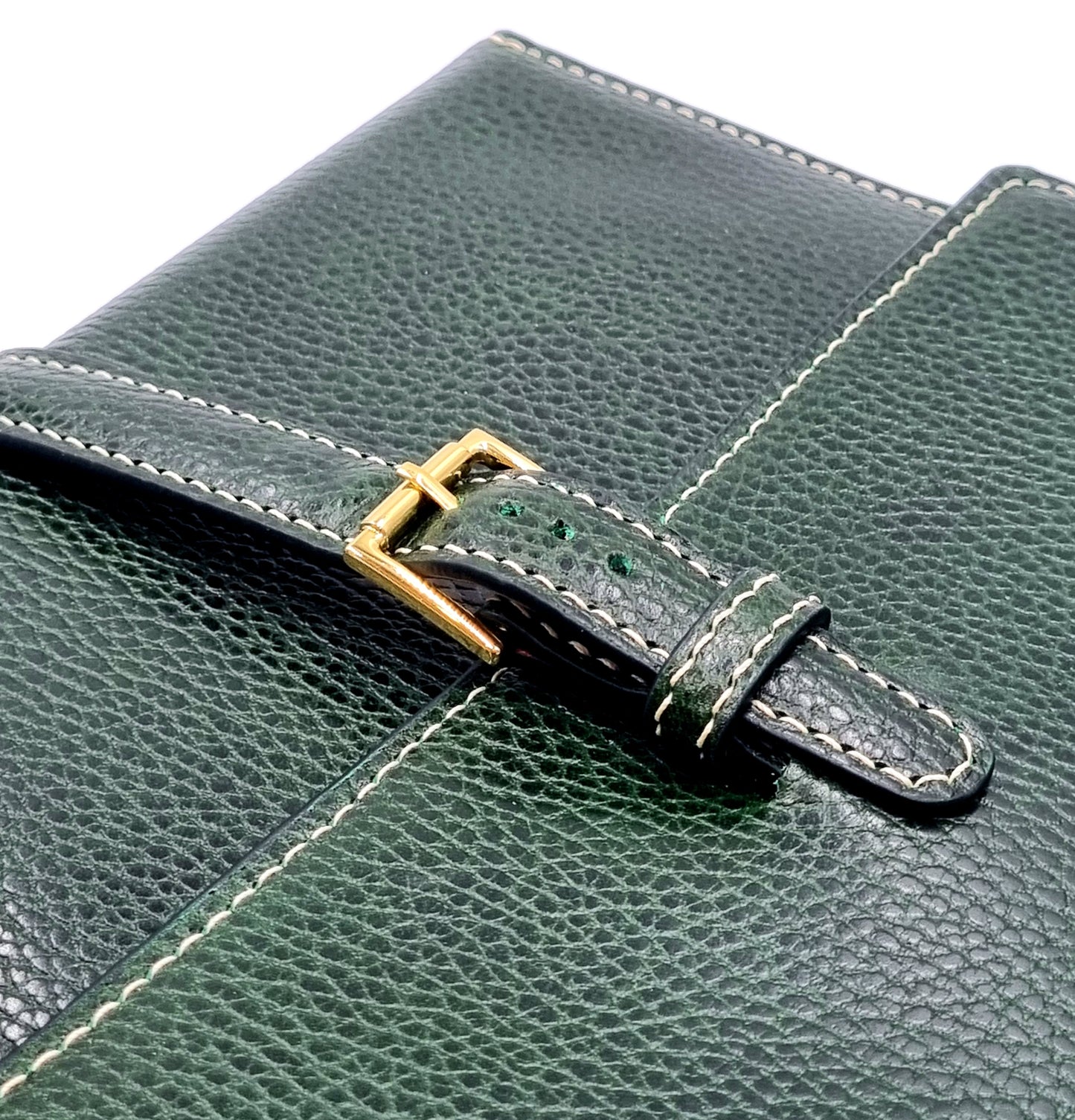 HERITAGE A5-P DOLLARO Leather 6-Ring Binder Folder, Dark Green & Brown