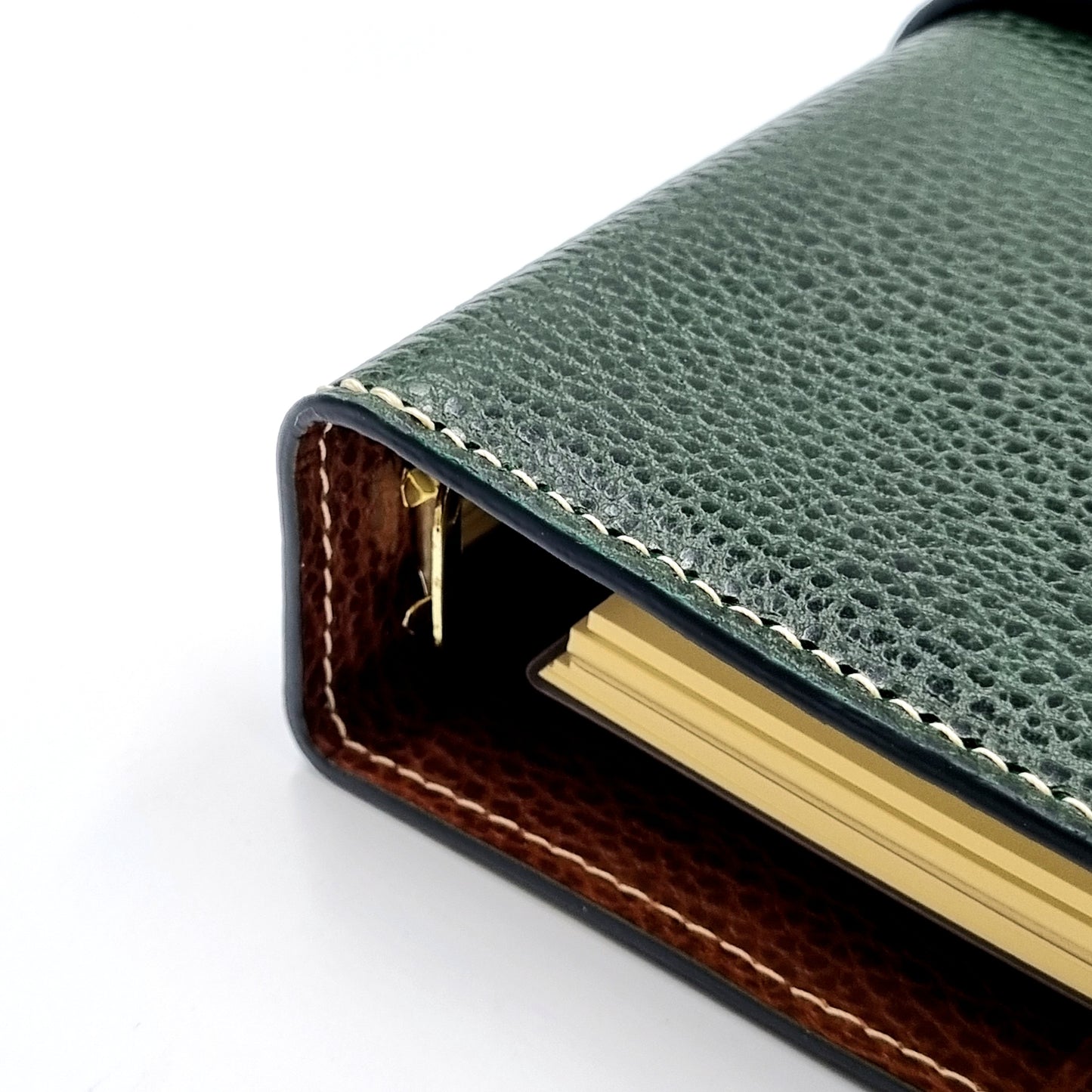 HERITAGE A5-P DOLLARO Leather 6-Ring Binder Folder, Dark Green & Brown