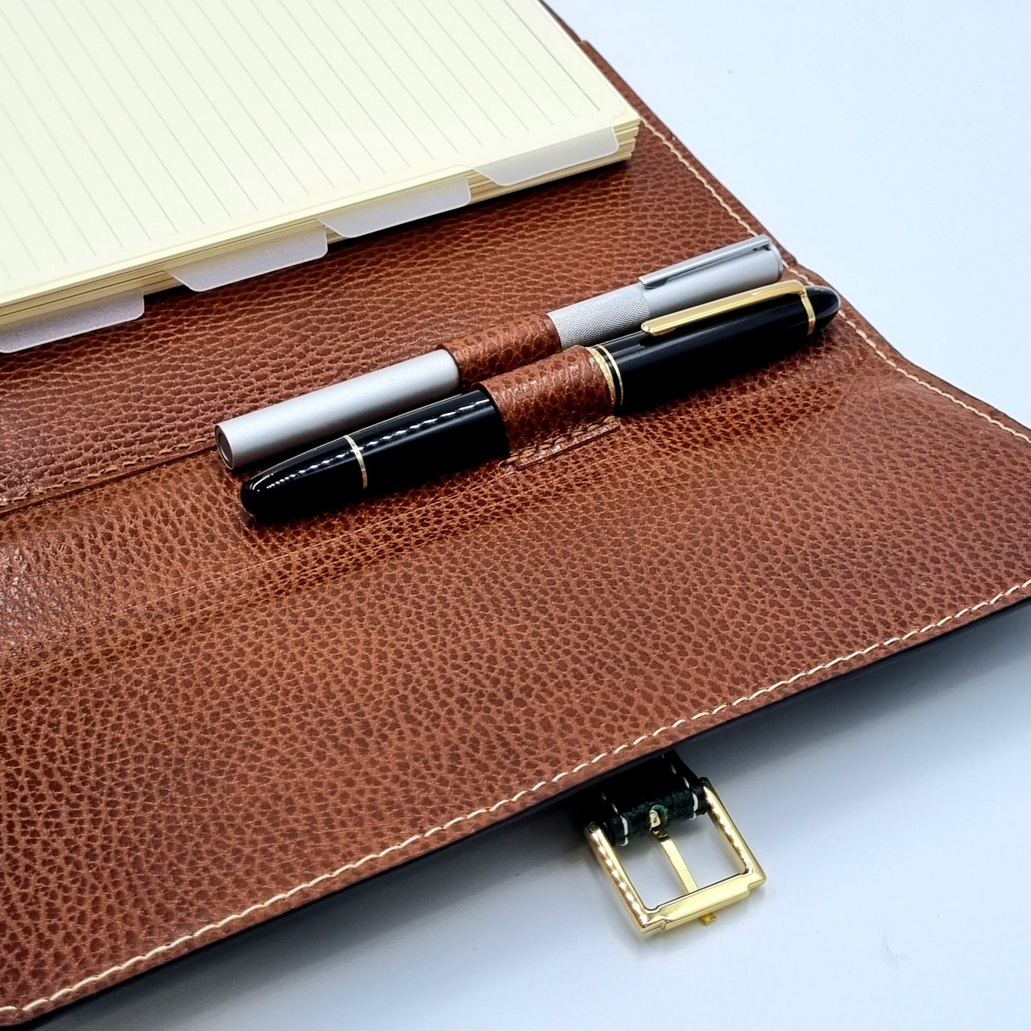 HERITAGE A5-P DOLLARO Leather 6-Ring Binder Folder, Dark Green & Brown