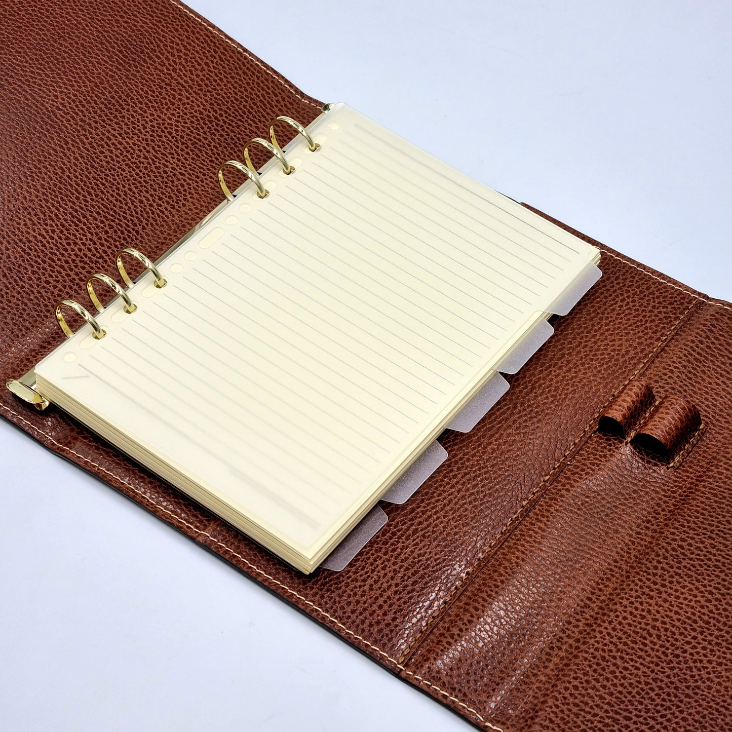 HERITAGE A5-P DOLLARO Leather 6-Ring Binder Folder, Dark Green & Brown