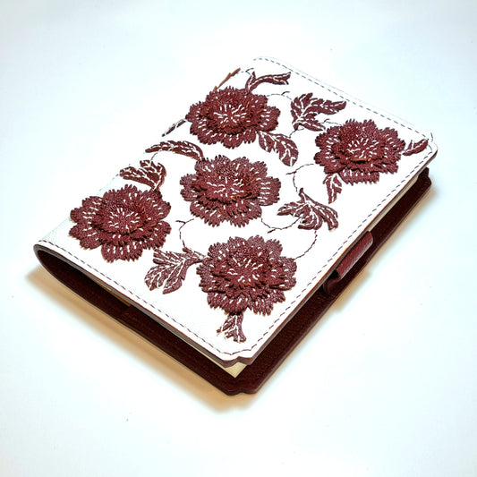 Studio Arkademie MING TEN PEONIES A6 Portrait Notebook Sleeve, Burgundy & White