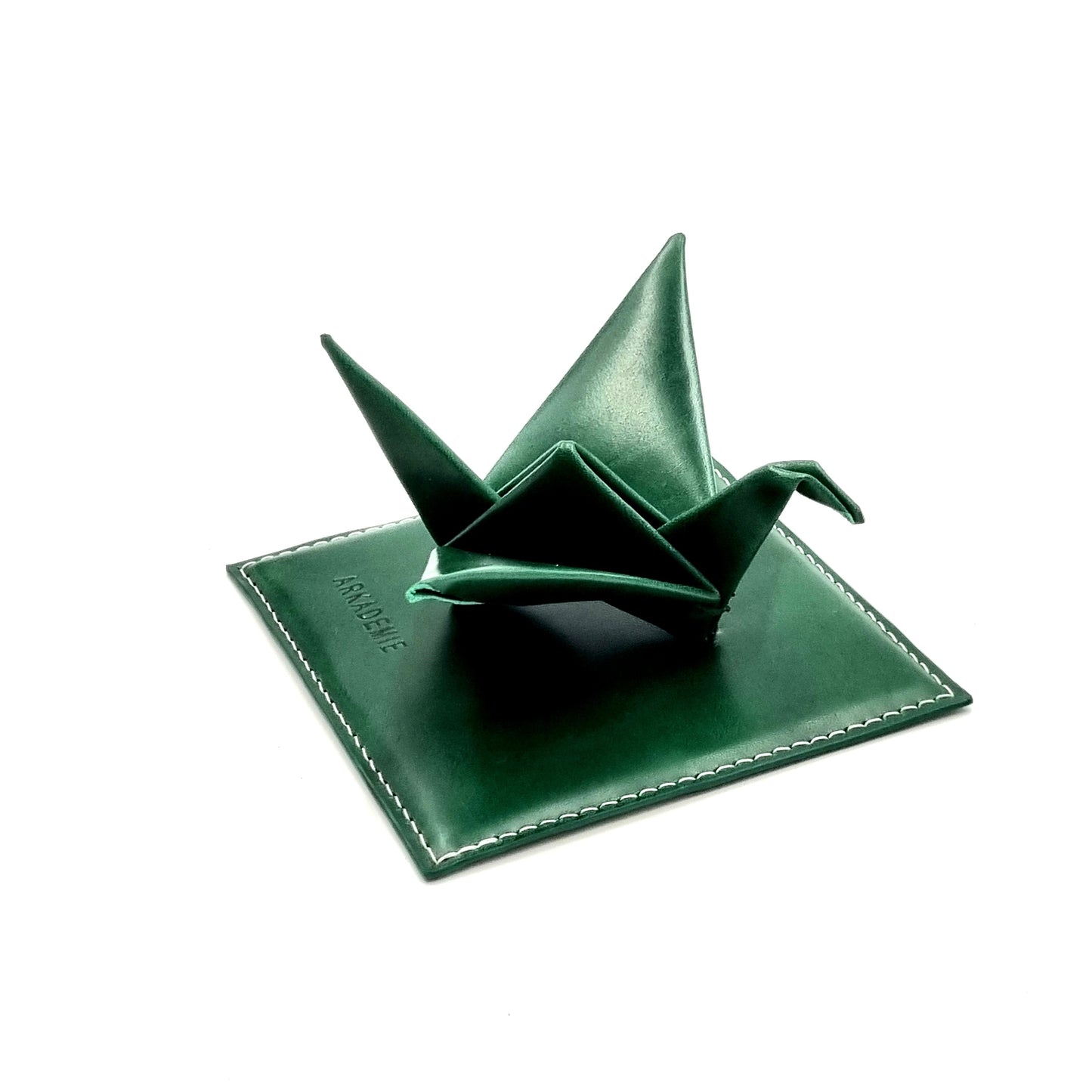 Studio Arkademie ORIZURU Leather Crane Desktop Sculpture with Square Base