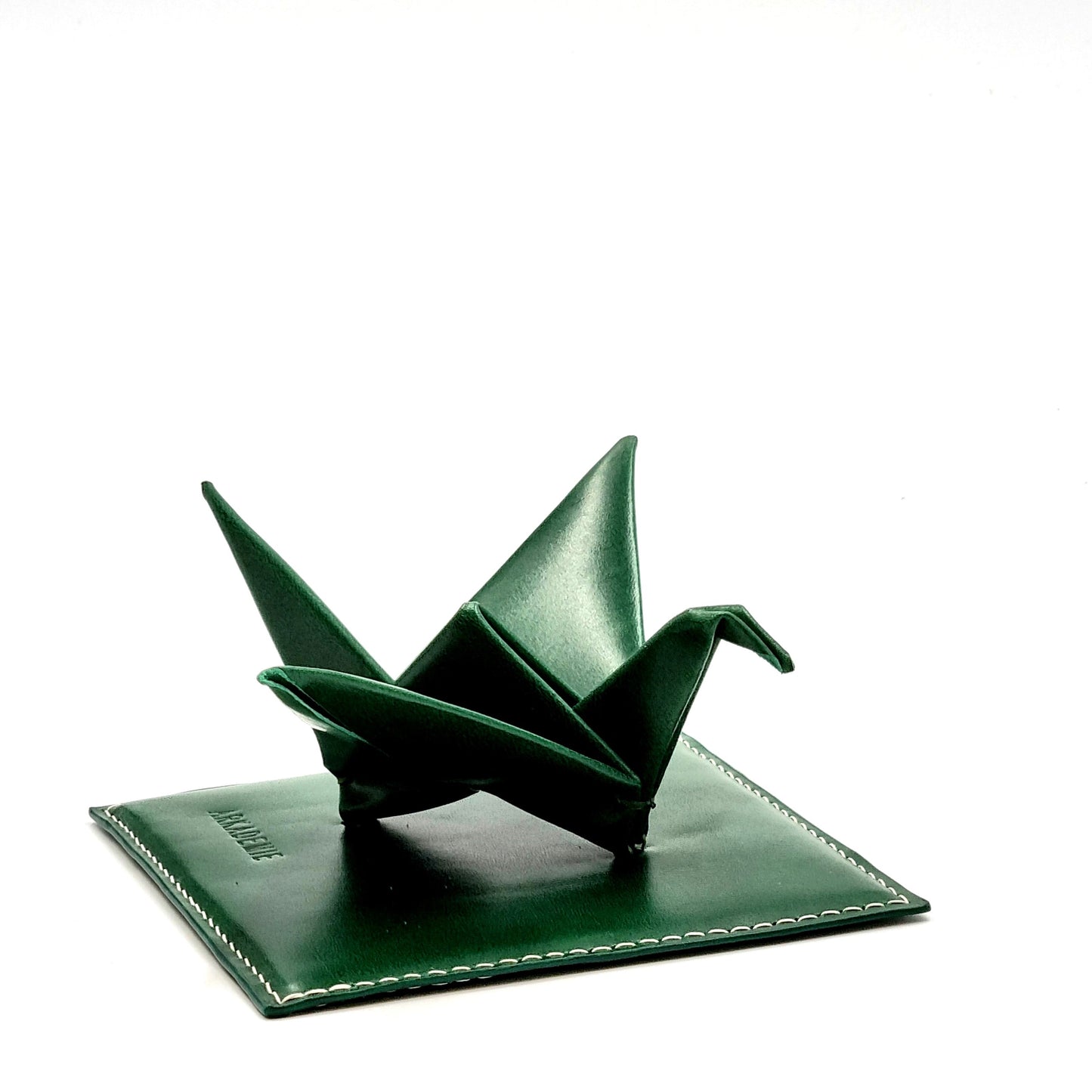 Studio Arkademie ORIZURU Leather Crane Desktop Sculpture with Square Base