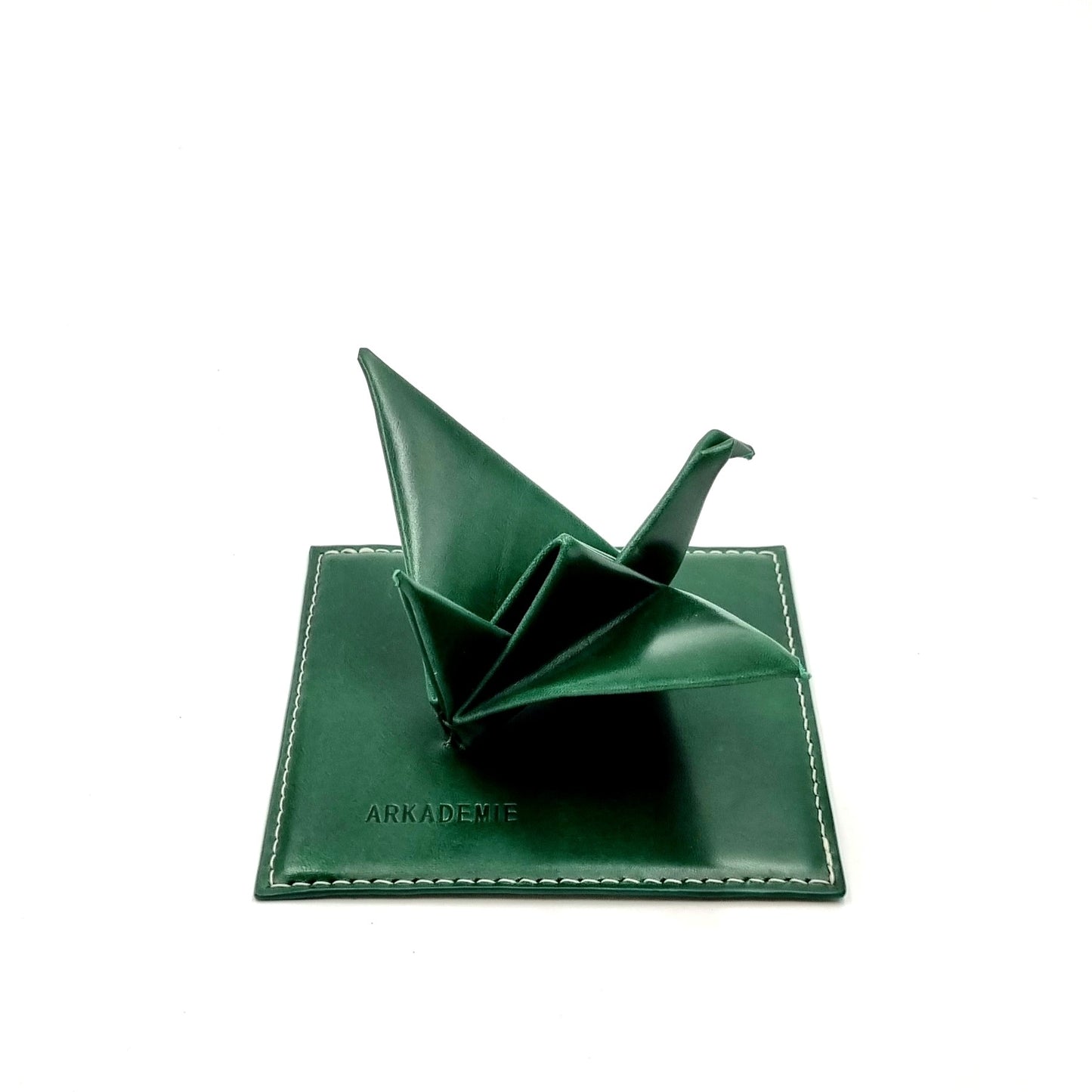Studio Arkademie ORIZURU Leather Crane Desktop Sculpture with Square Base