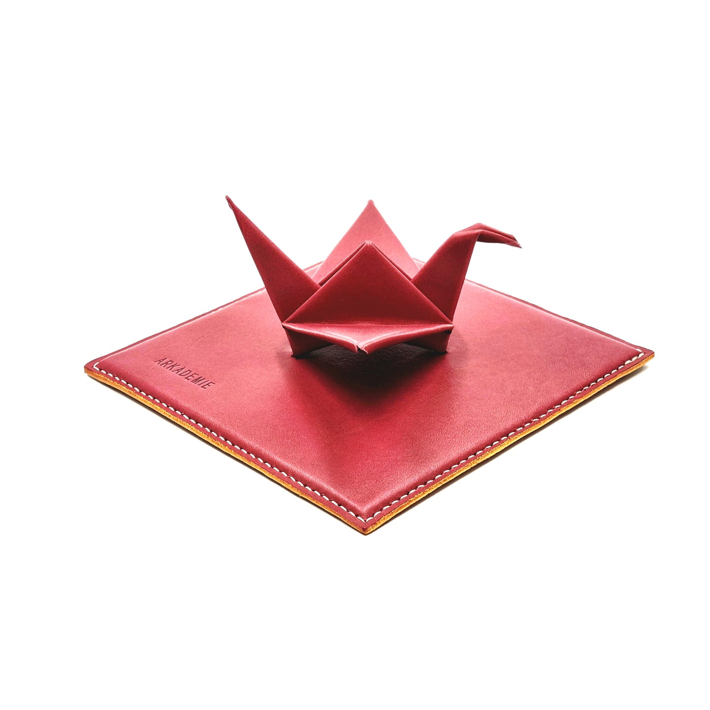 Studio Arkademie ORIZURU Leather Crane Desktop Sculpture with Square Base