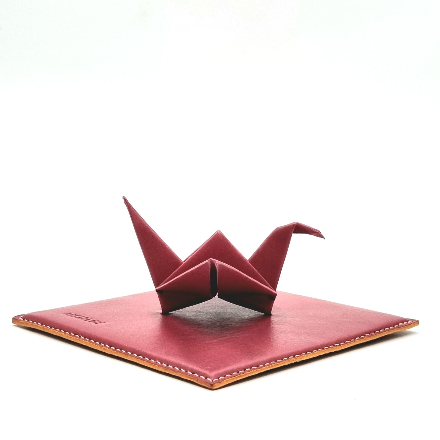 Studio Arkademie ORIZURU Leather Crane Desktop Sculpture with Square Base