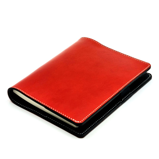 ROHE II A5-P BUTTERO Leather Notebook Cover, Red & Black