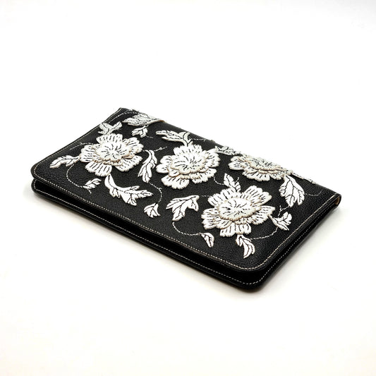 Studio Arkademie MING TEN PEONIES Leather Clutch Purse, Silver & Black