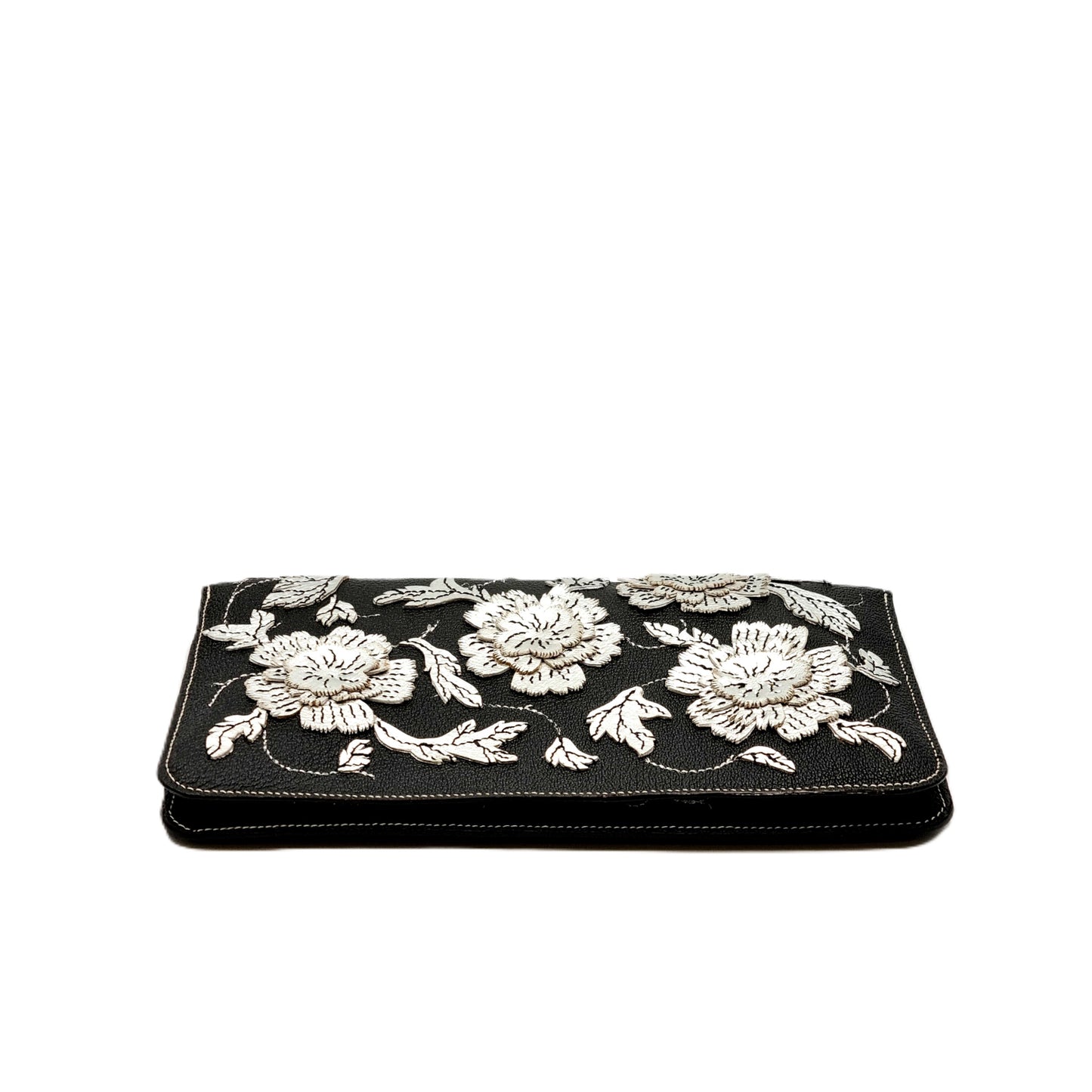 Studio Arkademie MING TEN PEONIES Leather Clutch Purse, Silver & Black