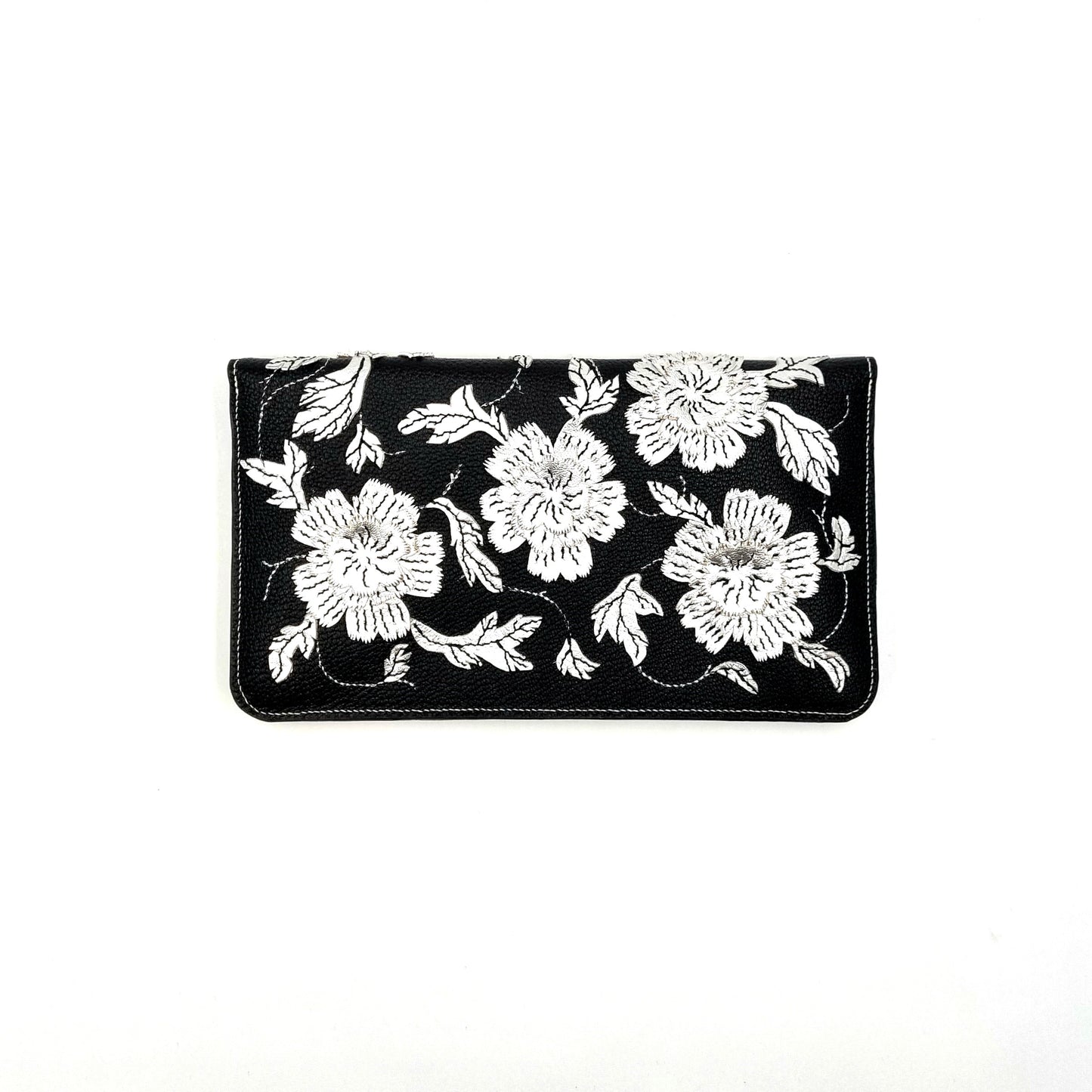 Studio Arkademie MING TEN PEONIES Leather Clutch Purse, Silver & Black
