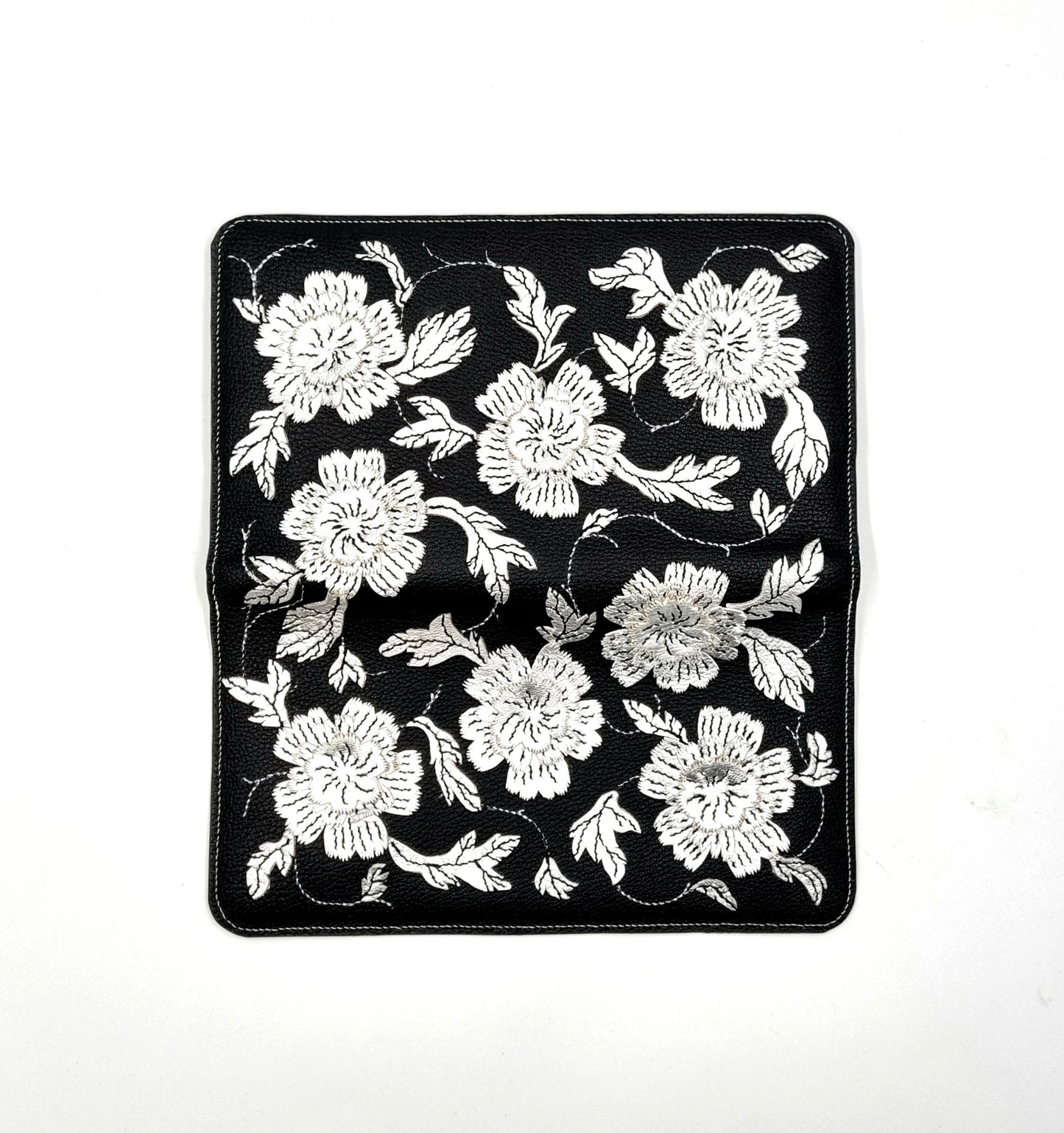 Studio Arkademie MING TEN PEONIES Leather Clutch Purse, Silver & Black
