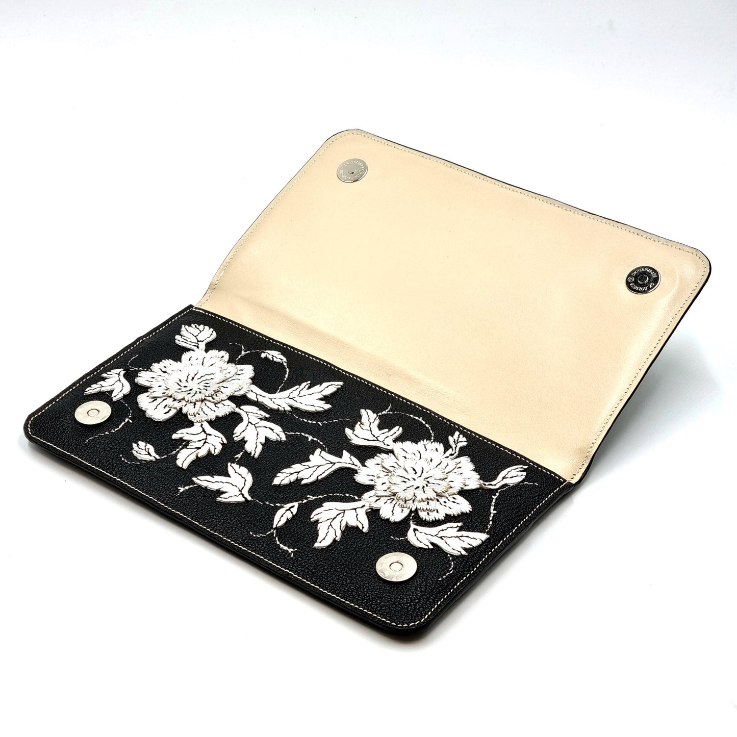 Studio Arkademie MING TEN PEONIES Leather Clutch Purse, Silver & Black