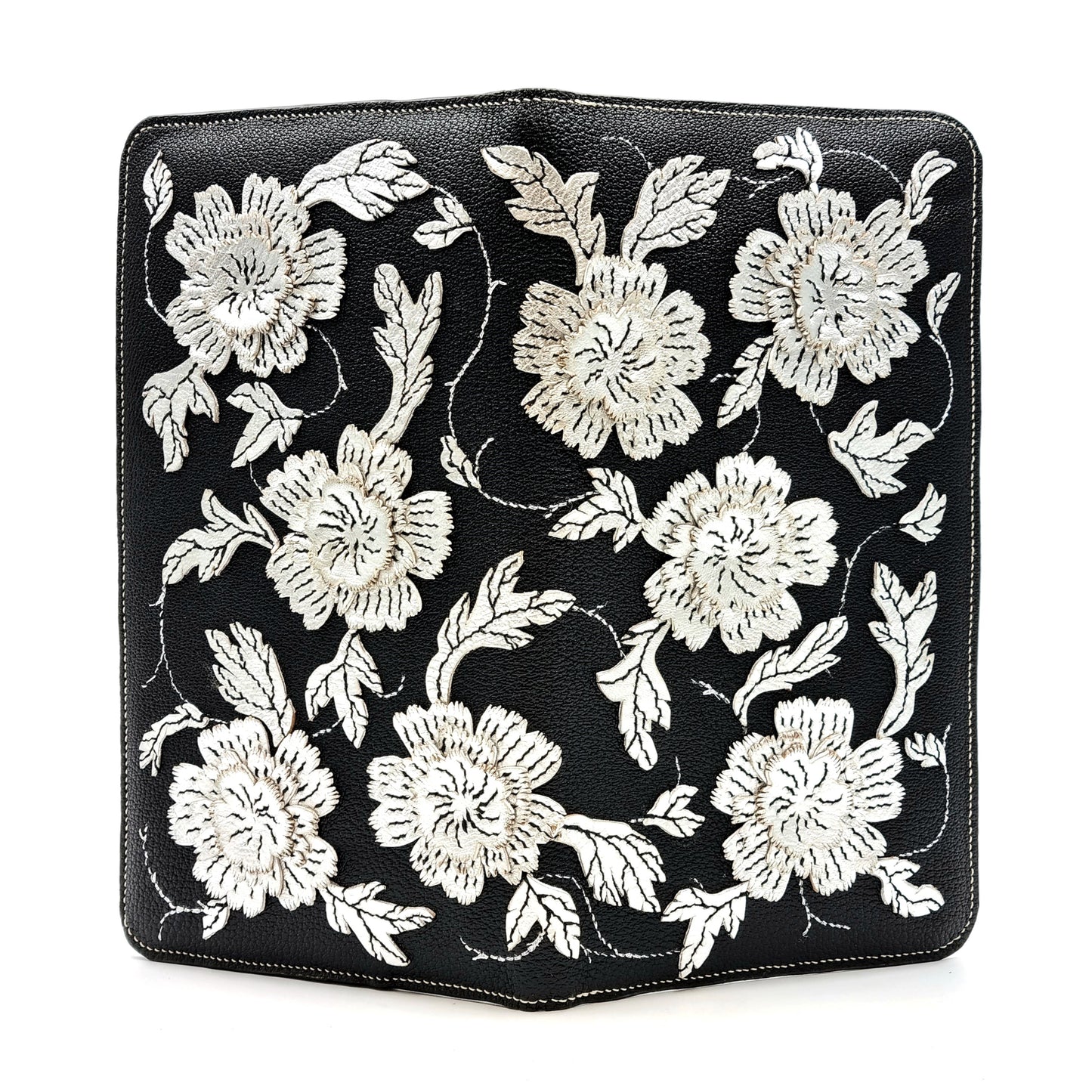 Studio Arkademie MING TEN PEONIES Leather Clutch Purse, Silver & Black