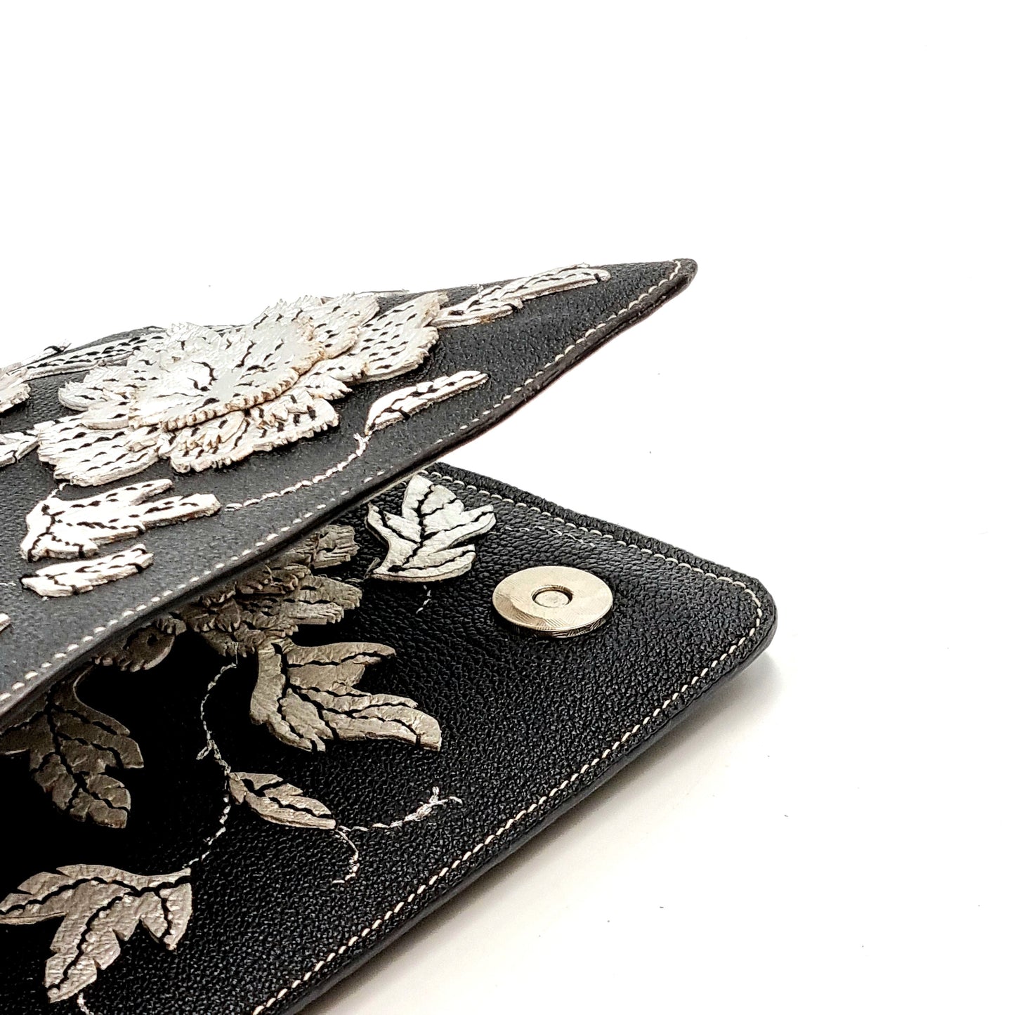 Studio Arkademie MING TEN PEONIES Leather Clutch Purse, Silver & Black