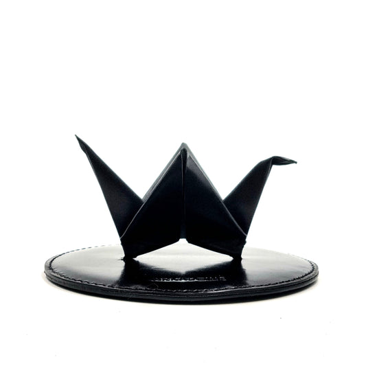 Studio Arkademie ORIZURU Leather Crane Desktop Sculpture with Circle Base