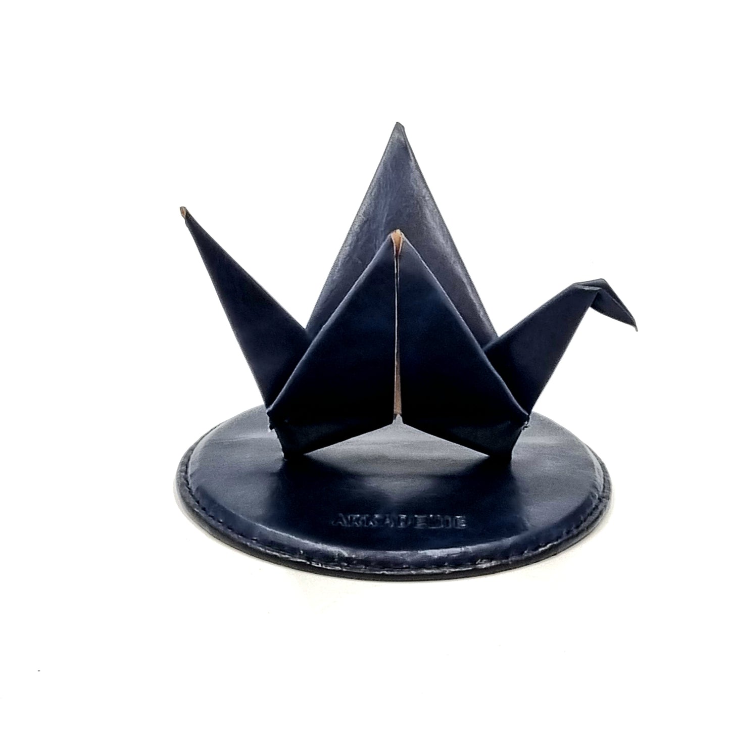 Studio Arkademie ORIZURU Leather Crane Desktop Sculpture with Circle Base