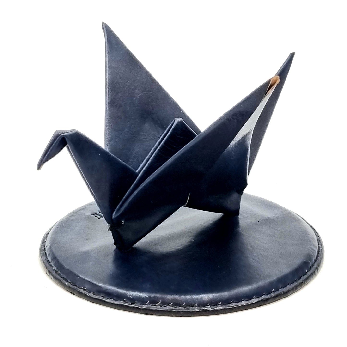 Studio Arkademie ORIZURU Leather Crane Desktop Sculpture with Circle Base