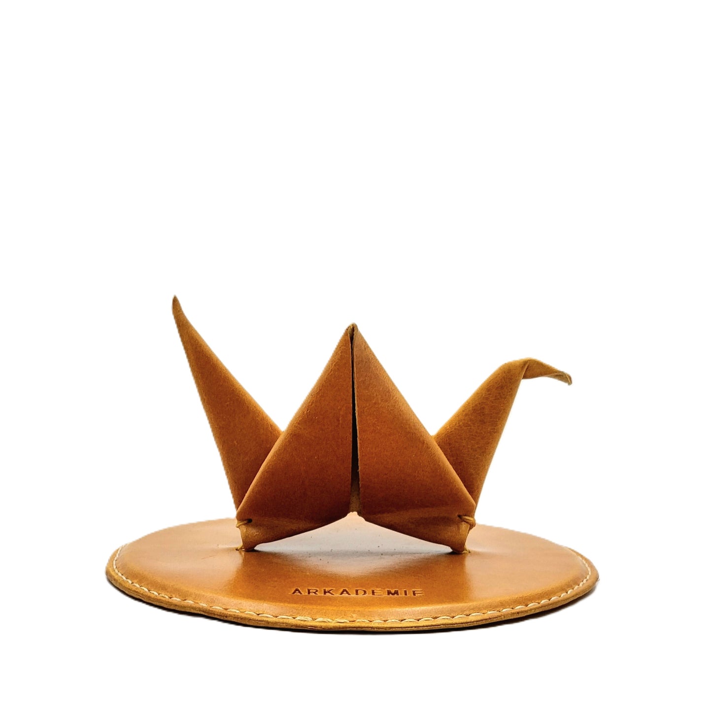 Studio Arkademie ORIZURU Leather Crane Desktop Sculpture with Circle Base