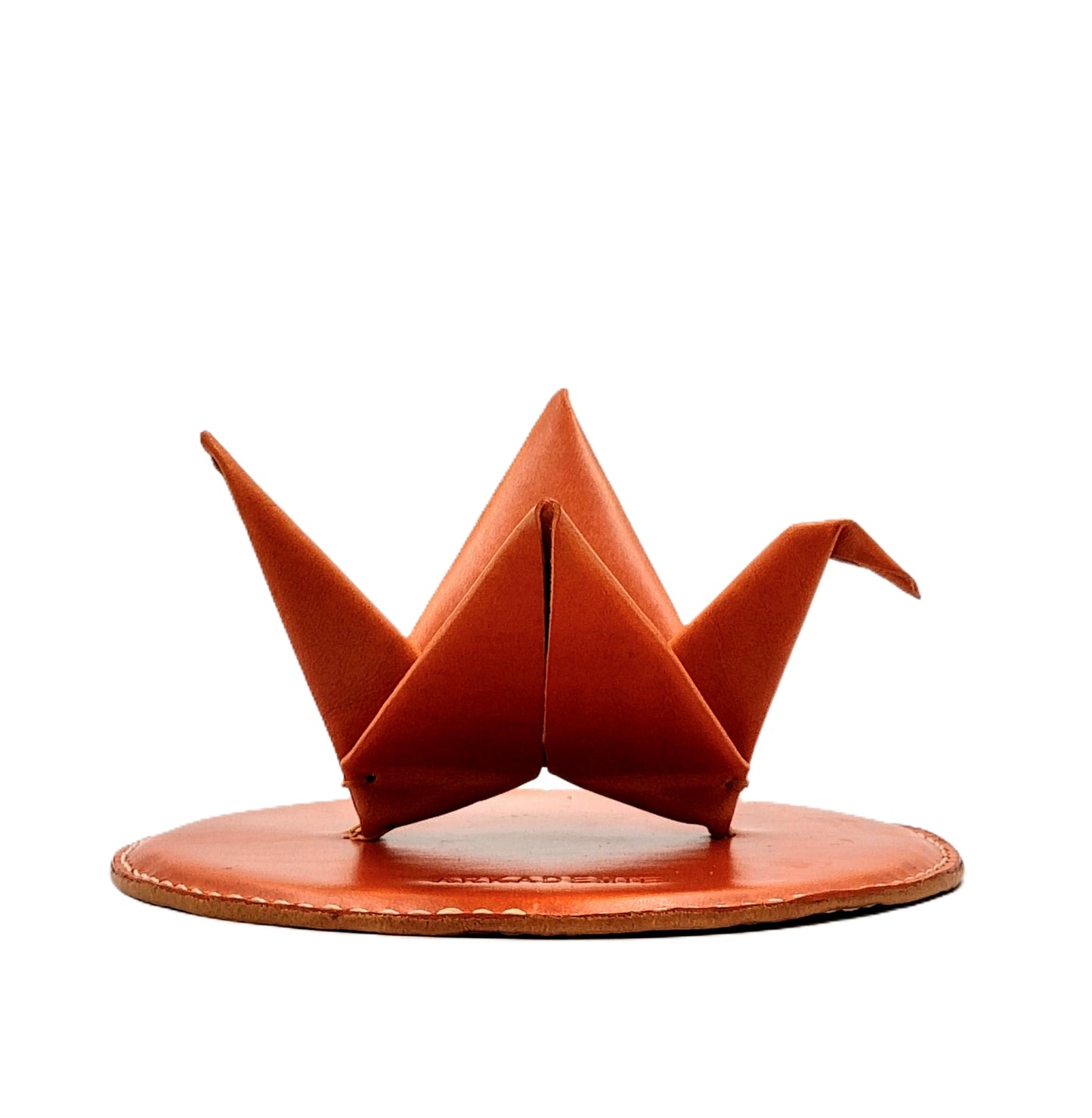Studio Arkademie ORIZURU Leather Crane Desktop Sculpture with Circle Base