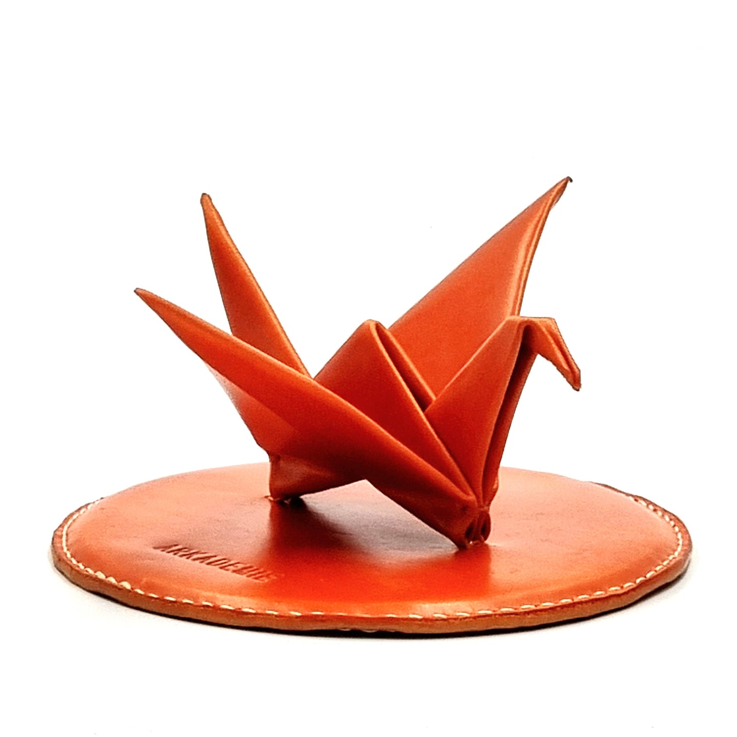 Studio Arkademie ORIZURU Leather Crane Desktop Sculpture with Circle Base