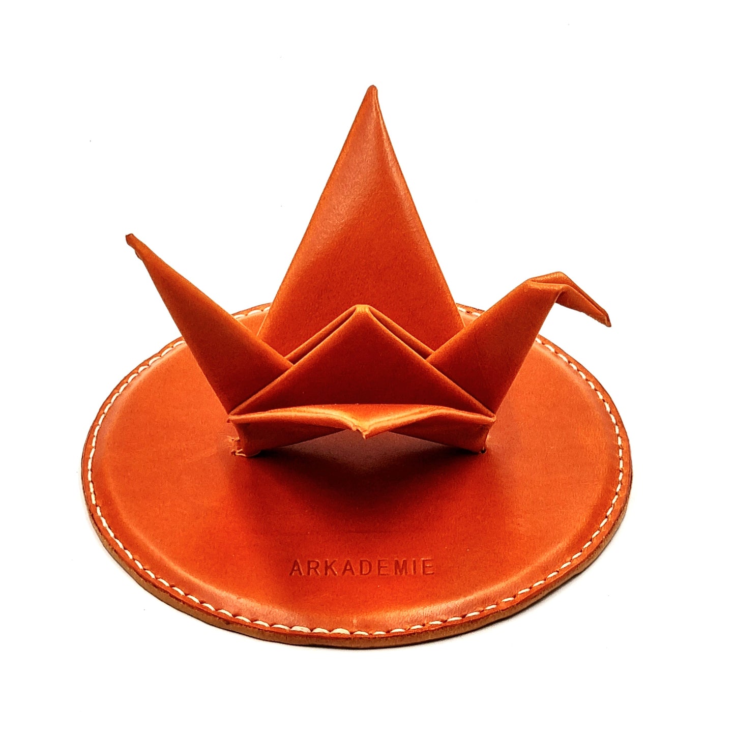 Studio Arkademie ORIZURU Leather Crane Desktop Sculpture with Circle Base