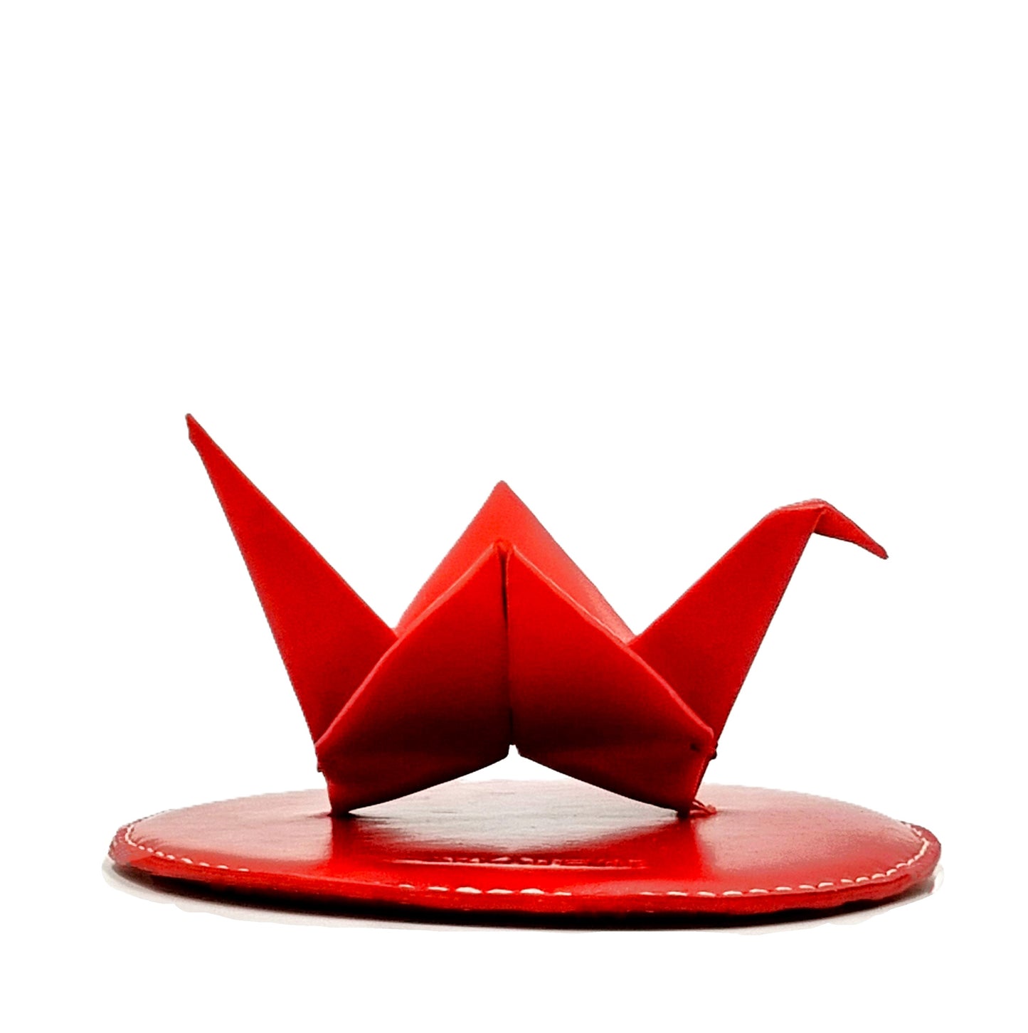 Studio Arkademie ORIZURU Leather Crane Desktop Sculpture with Circle Base