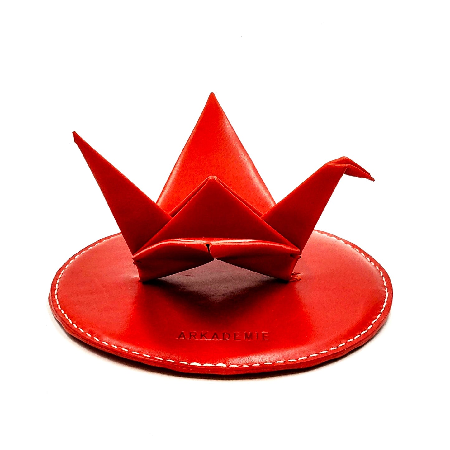 Studio Arkademie ORIZURU Leather Crane Desktop Sculpture with Circle Base