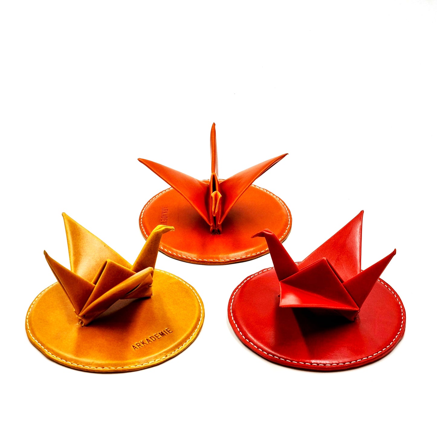 Studio Arkademie ORIZURU Leather Crane Desktop Sculpture with Circle Base